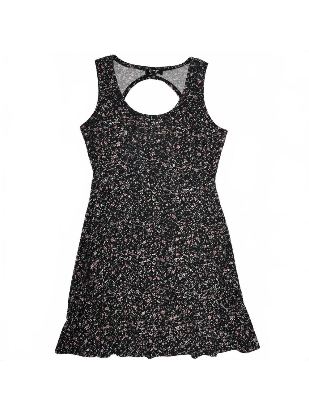 Lily Morgan Black Pink Floral Print Sleeveless Dress With A Keyhole Back Sz M
